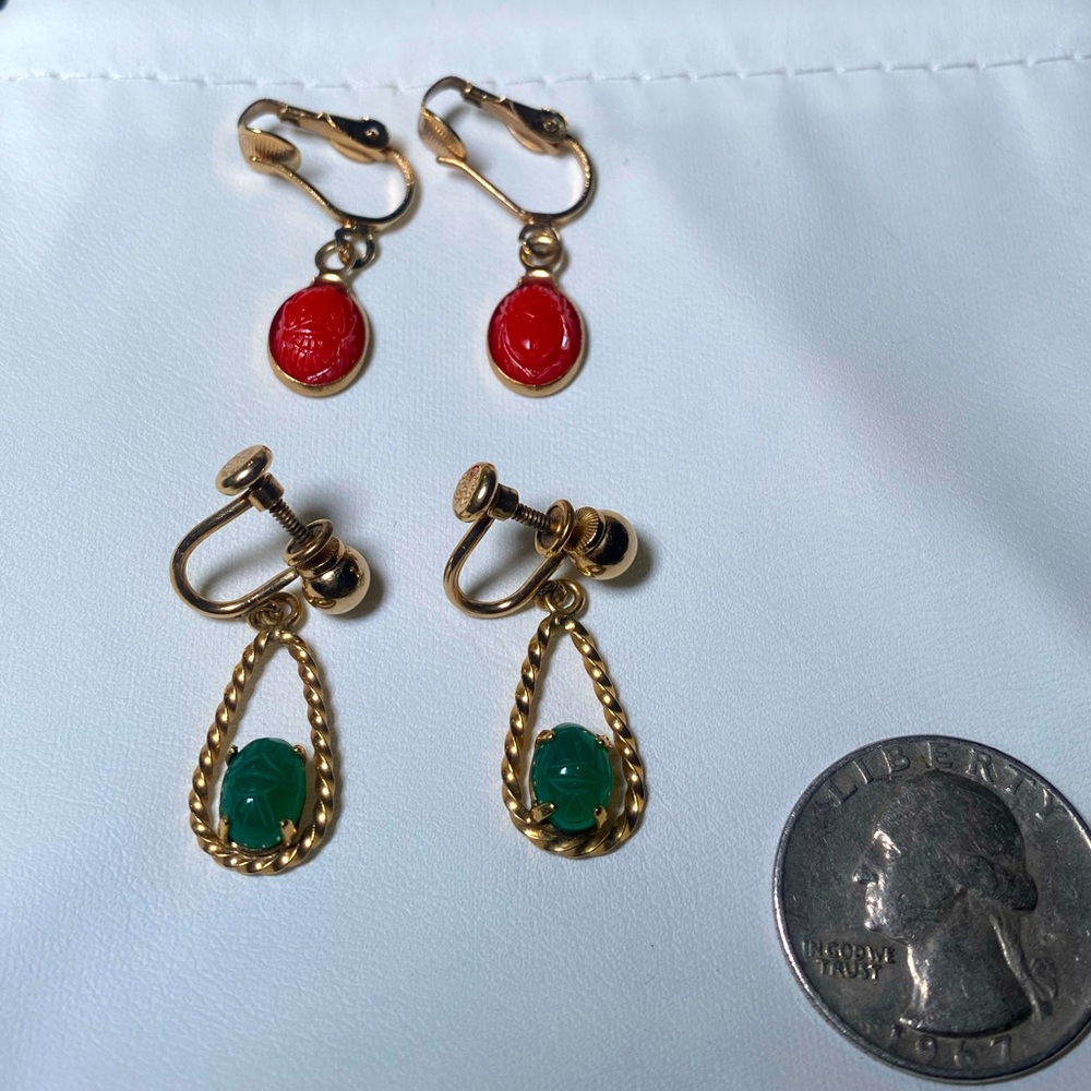 Vintage Van Dell Scarab Earrings - Picture 1 of 7
